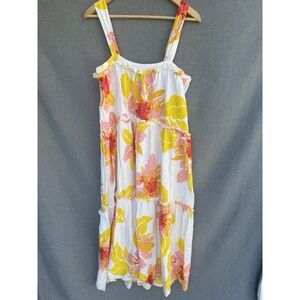 Free People Small Moonshine Floral Summer Linen Midi Dress Flowy Beach Yellow